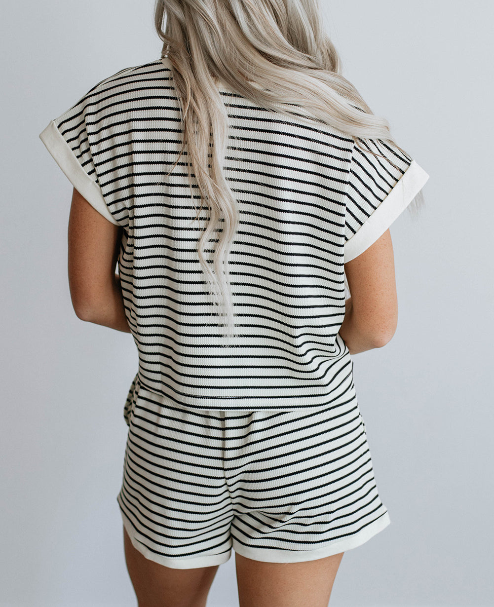 Stripe Contrast Edge Tee and Shorts Set
