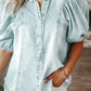 Distressed Bubble Sleeve Denim Shirt