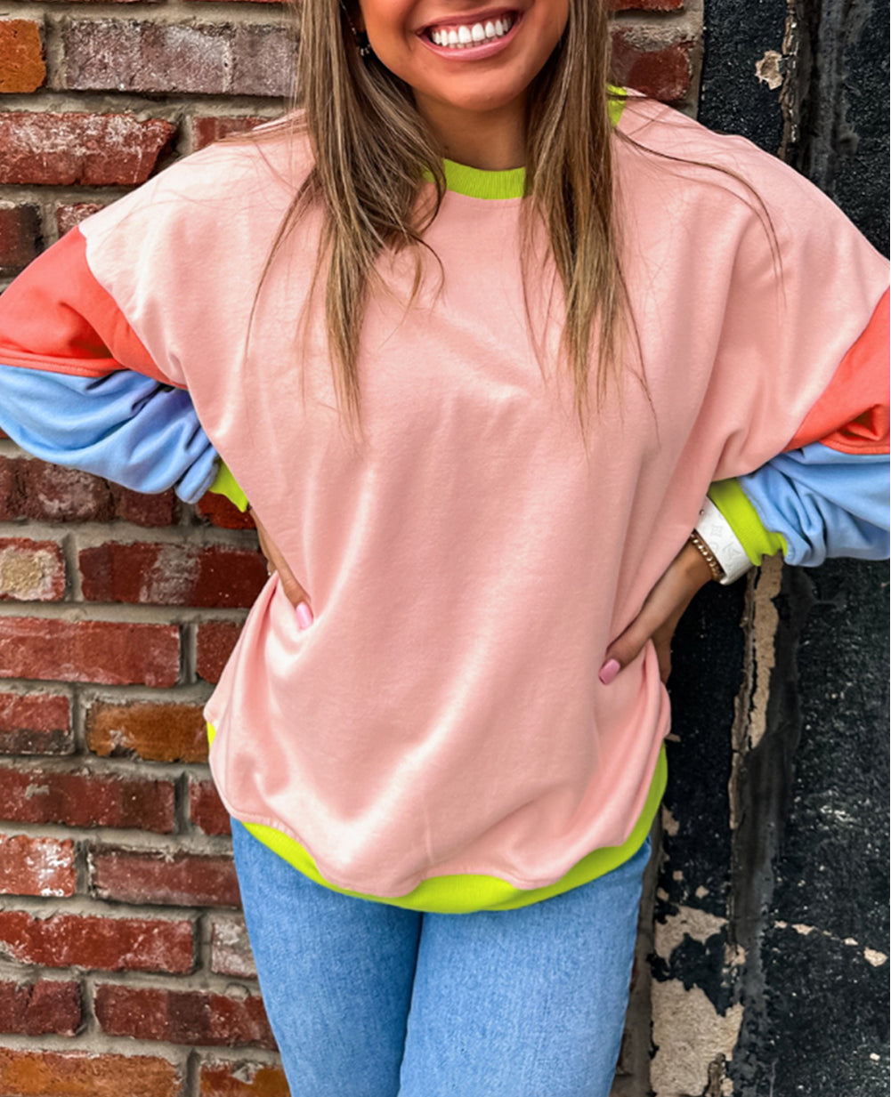 Plus Size Colorblock Patchwork Crew Neck Sweatshirt