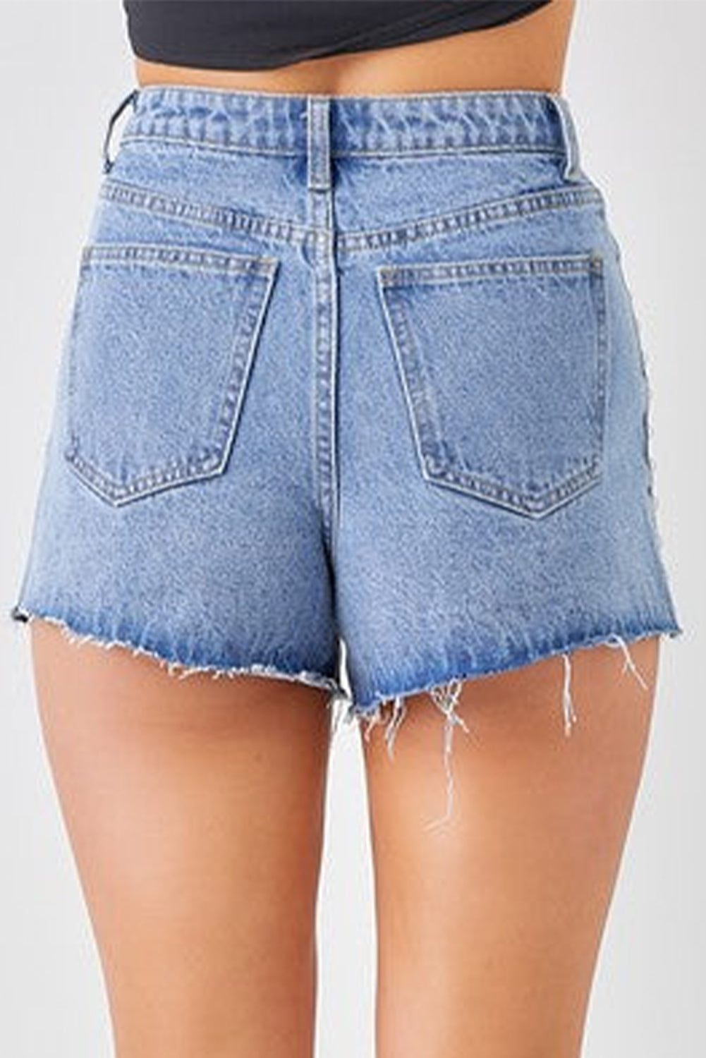 Stud Embellished High Waist Denim Shorts