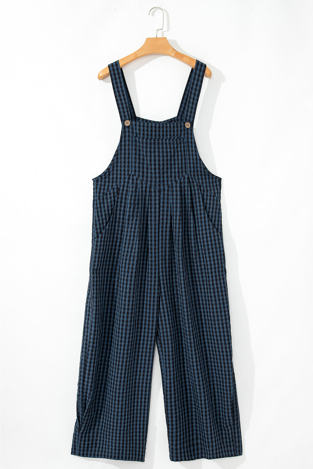 Plaid Print Buttoned Pocketed High Waist Overall