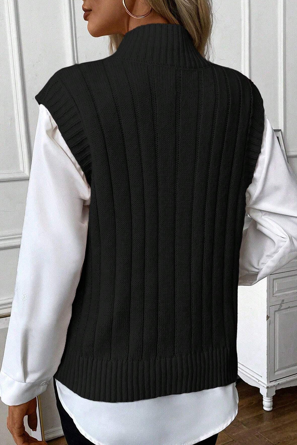 Cable Knit High Neck Sweater Vest