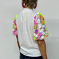 Smocked Collar Sequin Flower Puff Sleeve Textured Top