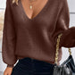 Lantern Sleeve V Neck Knot Back Sweater