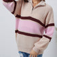 Striped Color Block Knit Zip Collared Sweater