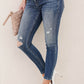 Asymmetric Button Zip Fly Distressed Skinny Jeans