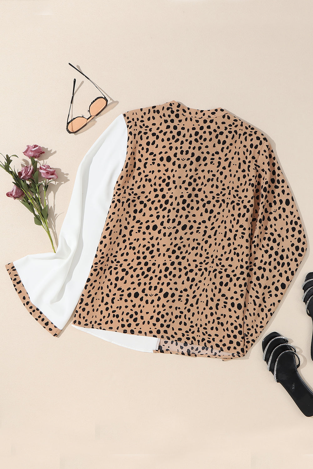 Leopard Contrast Half Button Casual Blouse