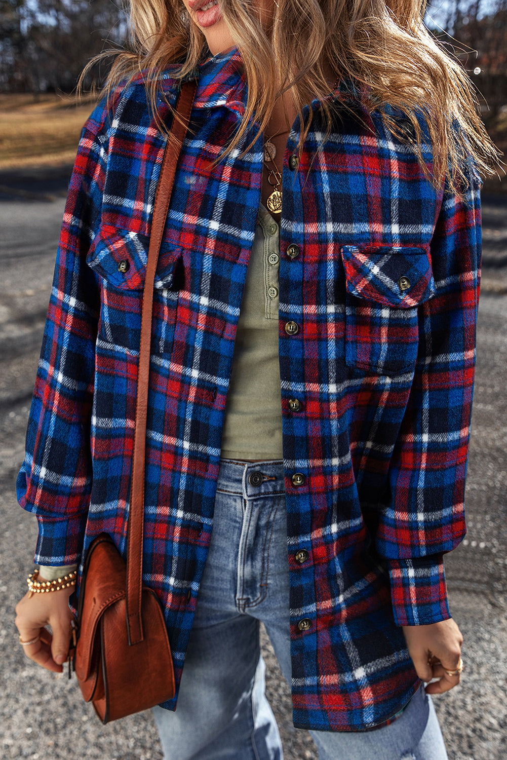 Plaid Flap Pocket Button Up Shacket