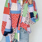 Mixed Print Button Front Cuffed Sleeve Shirt