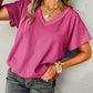 Crinkled V Neck Wide Sleeve T-shirt