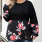 Plus Size Floral Printed Splicing Half Button Top