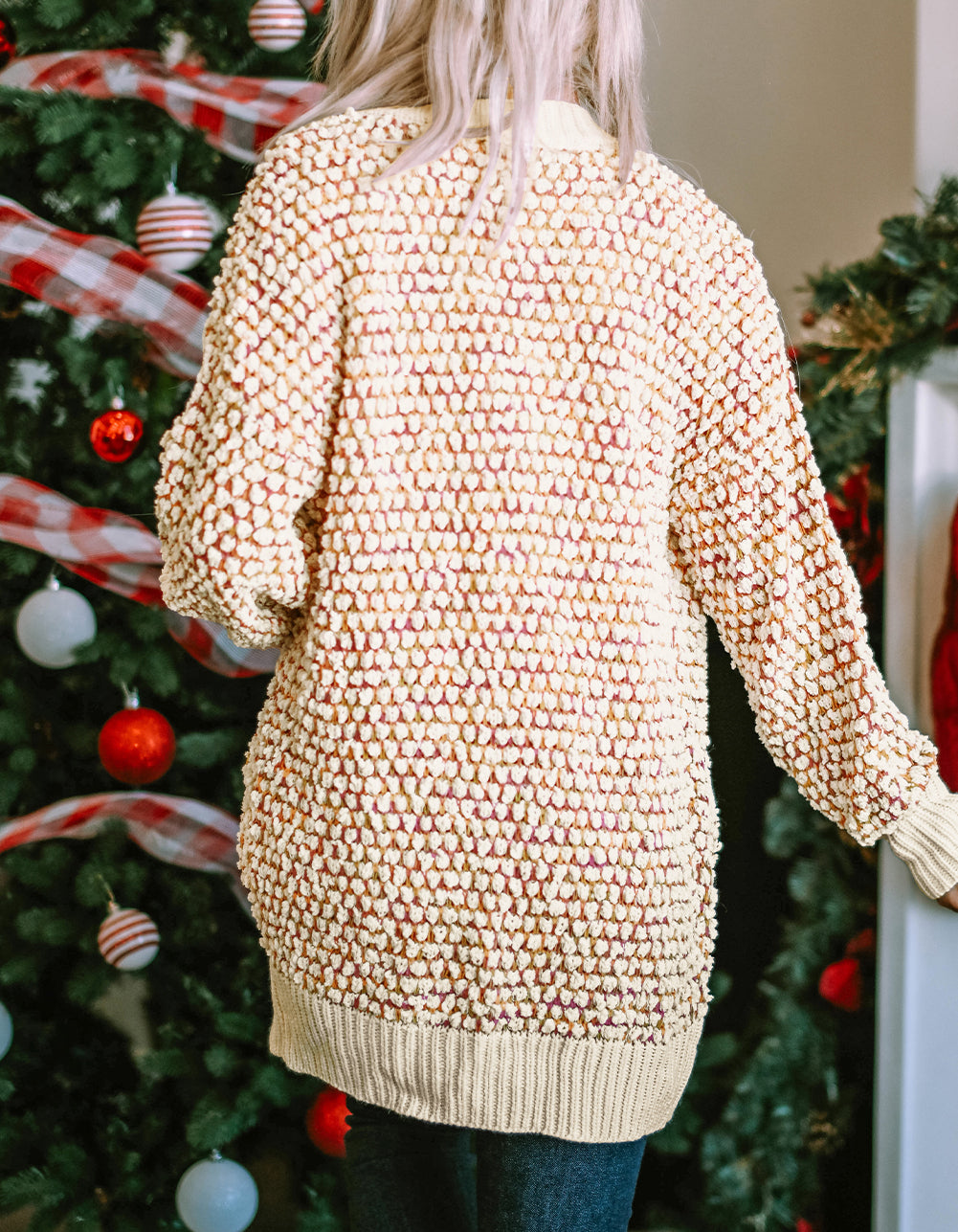 Abstract Printed Bishop Sleeve Open Front Cardigan