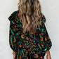 Abstract Print 3/4 Puff Sleeve Ruffle Blouse