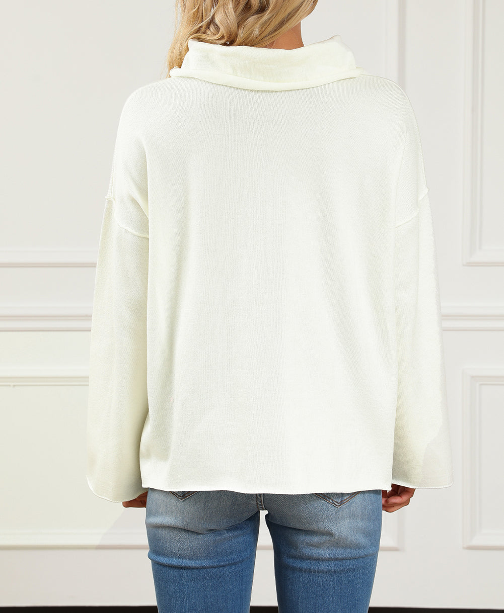 Expose Seam Turtle Neck Side Slit Oversized Sweater