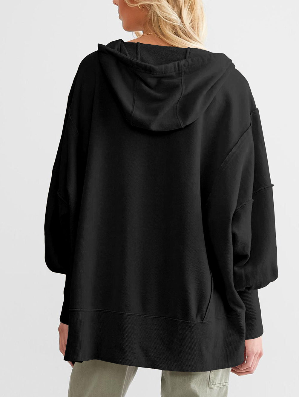 Raw Edge Exposed Seam Full Zip Hoodie