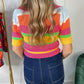 Color Block Cropped Short Sleeve Sweater