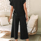 Textured Flutter Sleeve Top Wide Leg Pants Set
