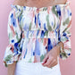 Frill Off Shoulder Bubble Sleeve Blouse