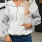 Half Zipper Kangaroo Pocket Drop Shoulder Hoodie