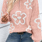 Contrast Flower Half Zipper Stand Neck Sweater