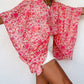 Boho Floral V Neck Kimono Style Blouse