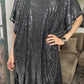 Sequin V Neck Dolman Sleeve Shift Dress