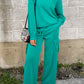 Solid Color Patchwork Pullover Top and Cargo Pants Set