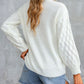 Cable Puff Sleeve Lace V Neck Sweater