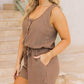 Waffle Knit Buttoned Drawstring Sleeveless Romper