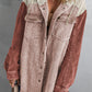 Color Block Button Down Hooded Corduroy Jacket