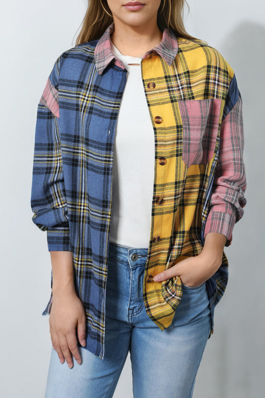 Plaid Colorblock Patchwork Shirt