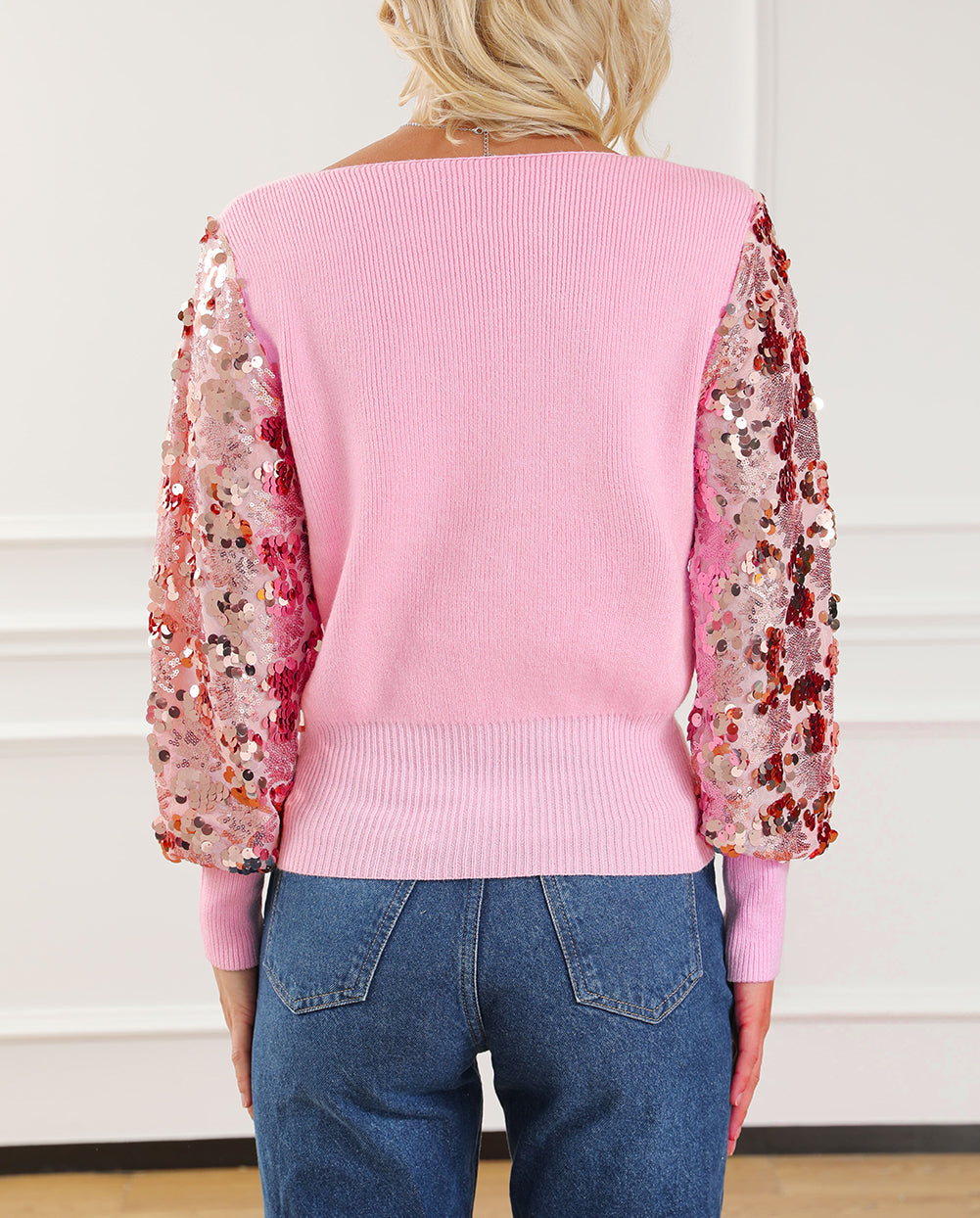 V Neck Ribbed Knit Sweater