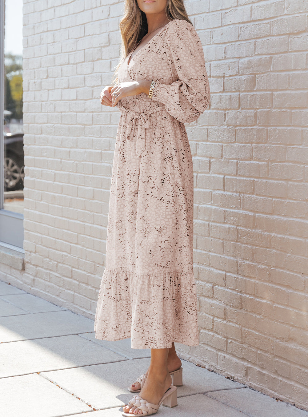 Surplice Neck Bubble Sleeve Maxi Dress with Sash