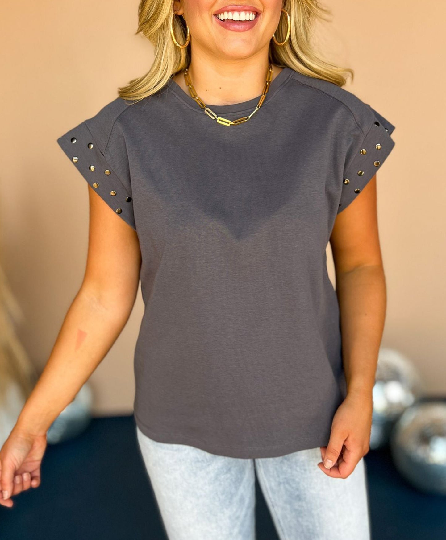 Studded Short Sleeve Top