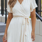 Flutter Sleeve Wrapped Pleated Sashed Short Dress
