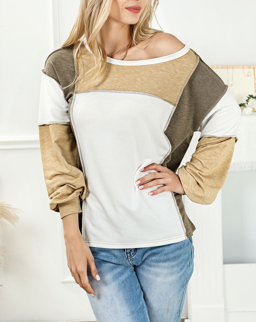 Exposed Seam Color Block Patchwork Top