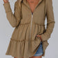 Tiered Ruffled Zip-Up Drawstring Hooded Jacket