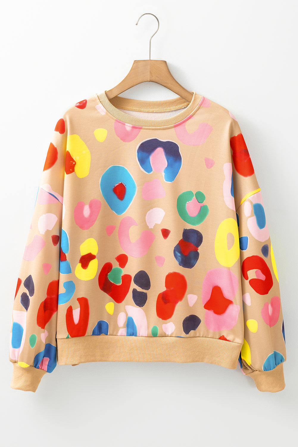 Multicolor Leopard Printed Drop Shoulder Pullover Sweatshirt