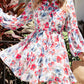 Blue Vintage Floral Print Drawstring Flowy Dress