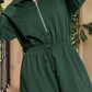 Collared Half Zip French Terry Knit Drawstring Casual Romper