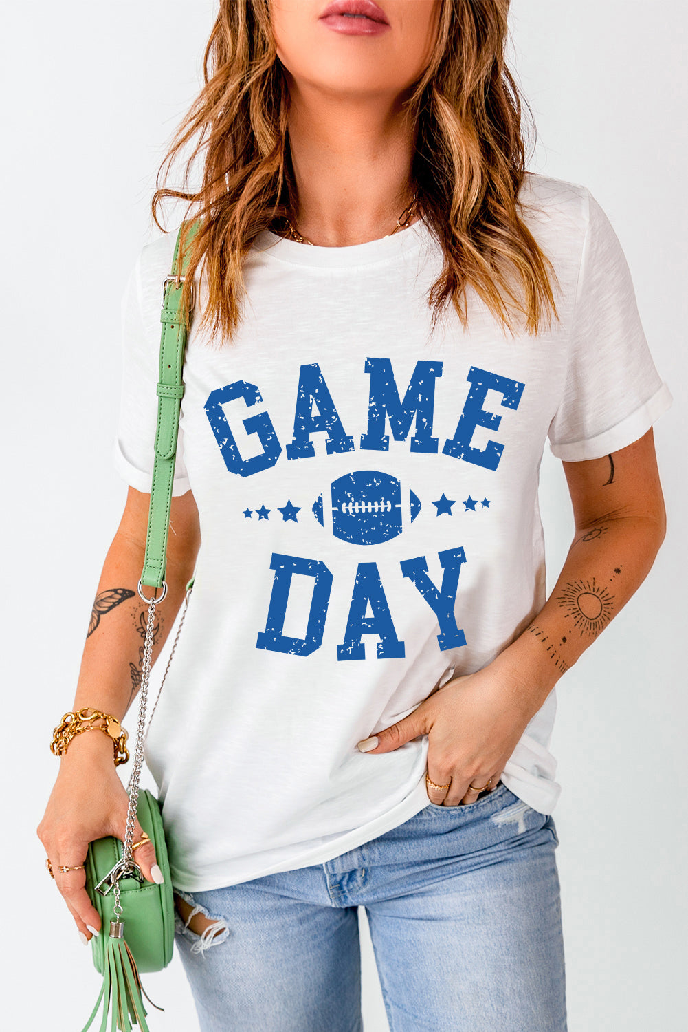 GAME DAY Rugby Football Graphic Crewneck T Shirt