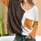 Color Block Patchwork Chest Pocket Long Sleeve Top