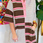 Stripe Striped Textured Patchwork Buttoned T Shirt Dress
