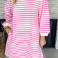 Stripe Round Neck Puff Sleeve Pocketed Shift Dress