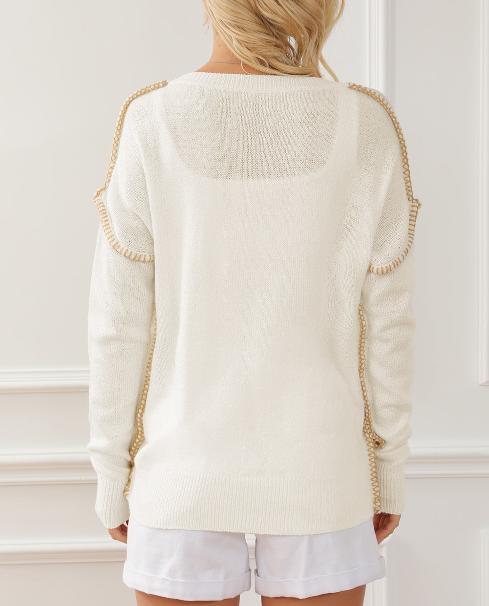 Exposed Stitching Chest Pocket Drop Shoulder Sweater