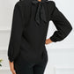 Color Block Bow Back Mock Neck Blouse