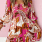 Floral Print Smocked Square Neck Bubble Sleeve Dress