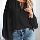Lantern Sleeve Stripe Tassel Drawstring Blouse