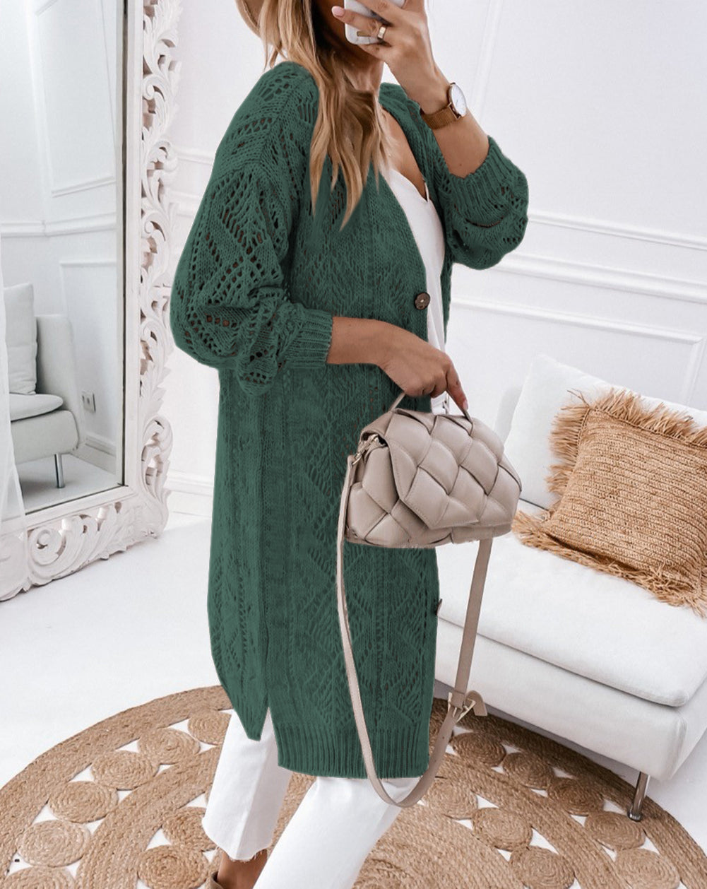 Hollow-out Openwork Knit Cardigan