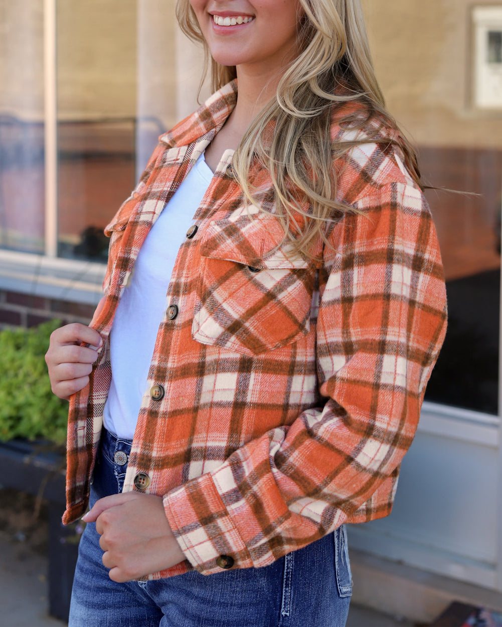 Plaid Button-Up Flap Pocket Jacket
